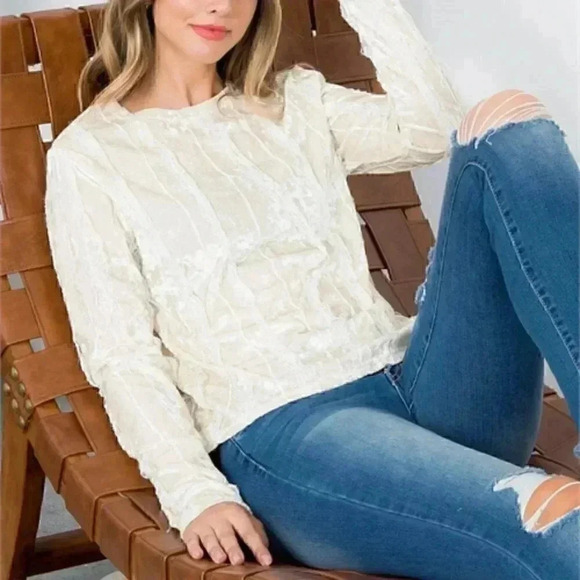 BOHO WOMENS CREAM VELVET LACE DETAIL BLOUSE TOP - Picture 5 of 7